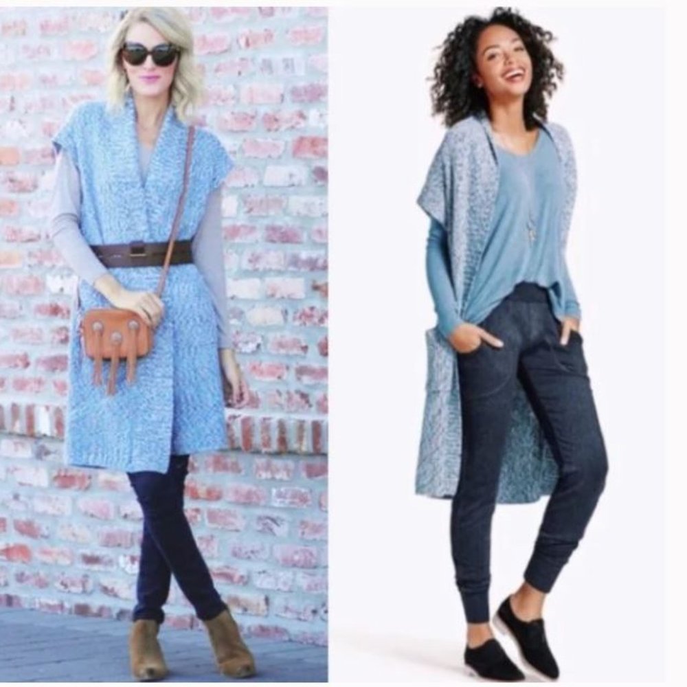 CAbi Light Blue Long Open Knit Cardigan Vest